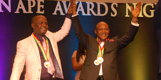 Mr. Ajibola Oyebanji, the outgoing President (left) with Alex Nachi Tarka (Right)