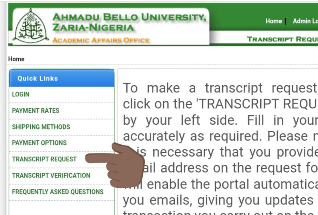 Abu transcript request 