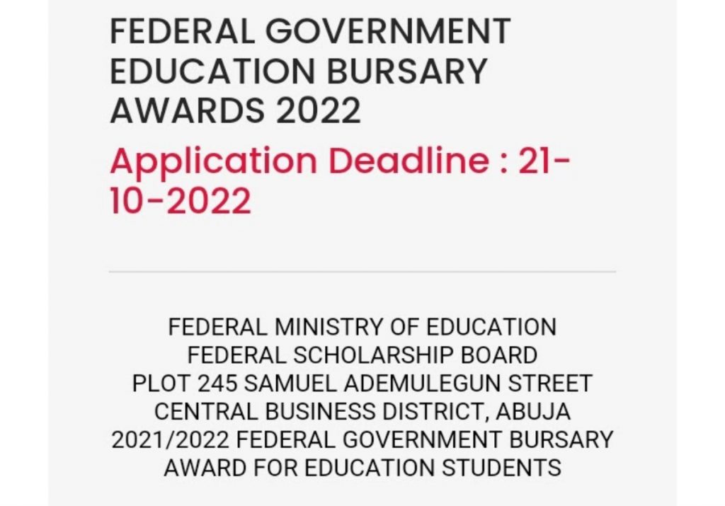2022 Federal Government Bursary Award for Education Students